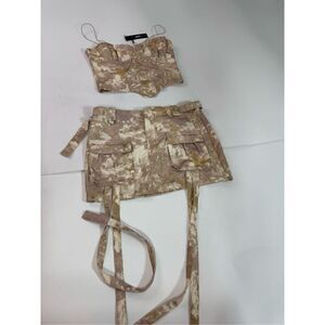 Fashion Nova Mini Skirt Set XL On the Look Out Taupe y2k Camo New Strappy